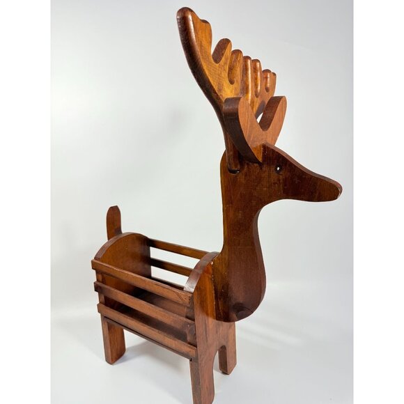 Reindeer Basket Vintage Handmade Wooden Rudolph Holiday Pinecone Ornaments or Pl - Picture 9 of 16